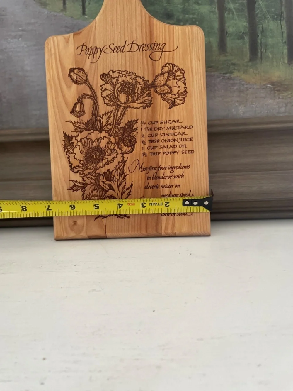 Wooden Floral Burnout Poppy Seed Dressing Recipe Cutting Board Kitchen Decor 13”
